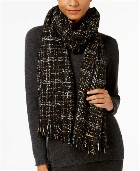 Michael Kors Bouclé Plaid Scarf 